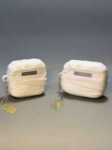 1pc Cute Cartoon Mummy Earphone Case Suitable For AirPods 1/2/3/4, Apple Wireless Bluetooth Earphone Protective Cover, Pro & Pro 2, Funny Silicone Soft Case With Mummy Pendant (Earphones Not Included) - White - View 6