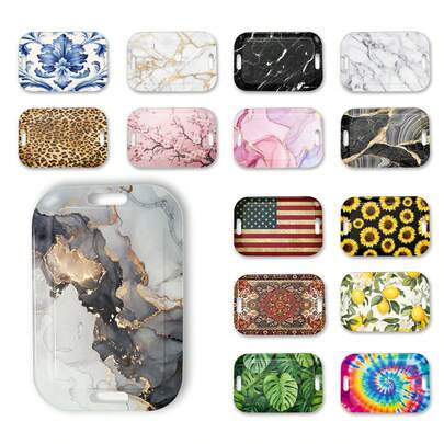 Rectangular Serving Tray With Handles,Decorative Tray For Living Room, Coffee Table,14.5 X 9.8 Inch