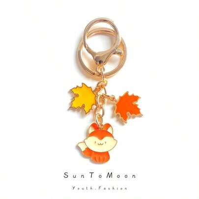 1pc 2026 Cartoon Forest Maple Leaf Fox Keychain, Creative Cute Animal Bag Charm, Essential For Interaction And Friendship, Great Gift For Boyfriend, Girlfriend, Birthday, Party, Perfect Present