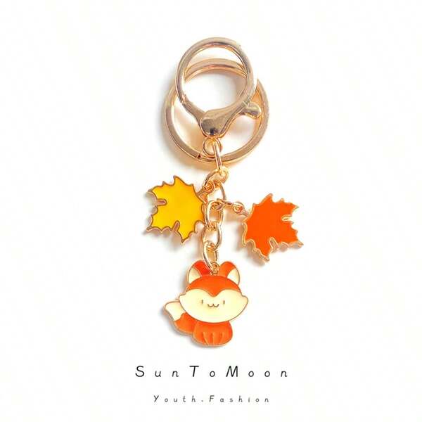 1pc 2026 Cartoon Forest Maple Leaf Fox Keychain, Creative Cute Animal Bag Charm, Essential For Interaction And Friendship, Great Gift For Boyfriend, Girlfriend, Birthday, Party, Perfect Present