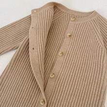 New Autumn/Winter Baby Knitted Jumpsuit, Unisex Infant Thick Ribbed Romper, Fashion Versatile Knitted Bodysuit - Khaki - View 9