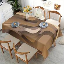 Square Machine- Polyester Tablecloth - Elegant Brown Curved Pattern, Durable & Easy-Clean For Picnics, Camping, Weddings, Parties, Retro Home Decor, Outdoor Table Cloth, Wedding Table Decoration, Sophisticated Design, Smooth Finish - 彩色 - 查看 2