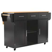 139x46 (71) X91.5cm Large Trolley / Dining Table, Solid Wood Case + Panel, Folding Panel, Wheel, Replaceable Solid Wood Leg, Suitable For Dining Room, Kitchen, Multicoloured Optional. - Black - View 8