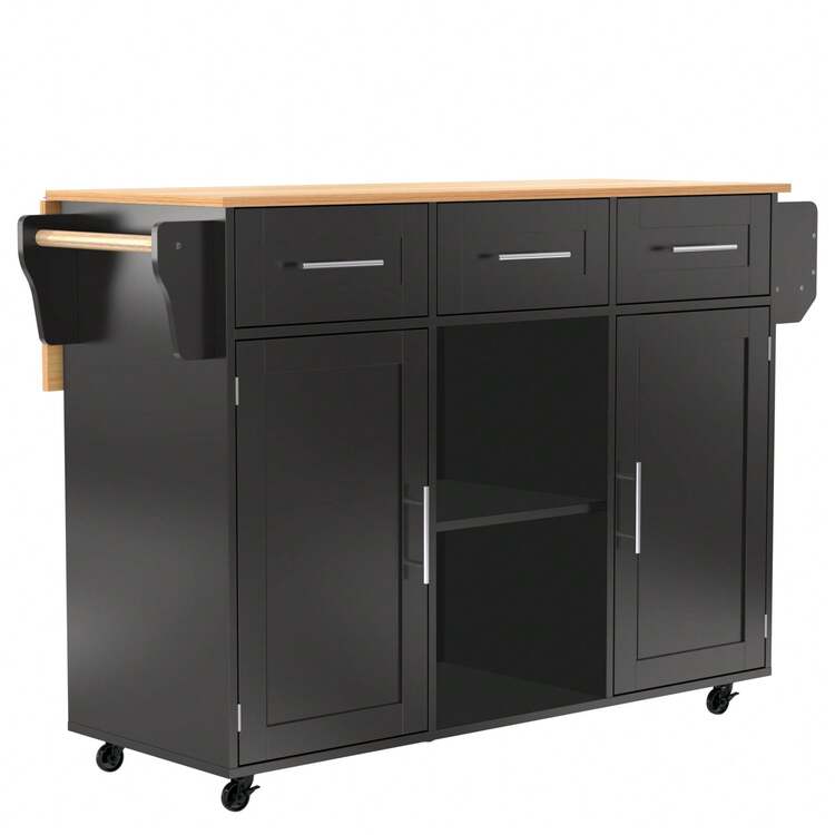 139x46 (71) X91.5cm Large Trolley / Dining Table, Solid Wood Case + Panel, Folding Panel, Wheel, Replaceable Solid Wood Leg, Suitable For Dining Room, Kitchen, Multicoloured Optional. - 黑色 - 查看 8