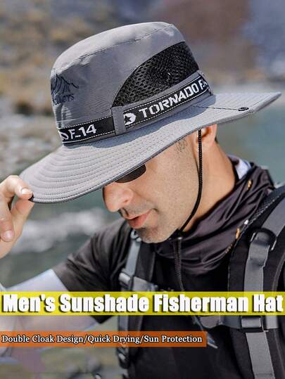 1pc Outdoor Hat, Summer Sun Shading Breathable Men's Bucket Hat, Fishing Waterproof Quick Drying Sun Shading Hat, Wide Eave Design, Mesh Breathable Hole Bucket Hat, Women's Daily Commuting Windproof Tied Rope Hat, Multiple Colors To Choose From