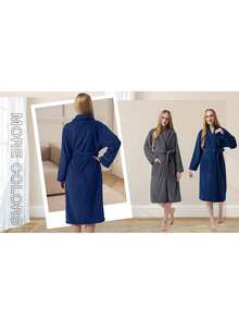1 Women's Hooded Wool Robe, Soft And Warm Fluffy Bathrobe With Pockets, Thick Flannel Nightgown, Long Sleeved Bathrobe - Grey - View 4