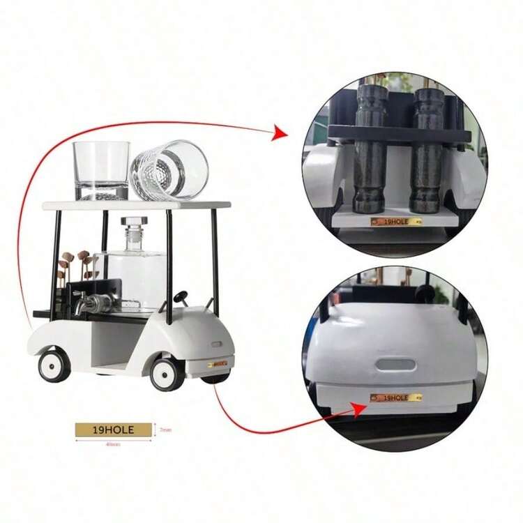 Golf Buggy Decanter Set With Glasses - Blue - View 9