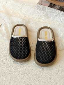 1 Pair 2026 Summer New Kids Lace Slippers, Girls' Soft Bottom Breathable Closed Toe Mules, Fashionable Casual Shoes - Black - View 2