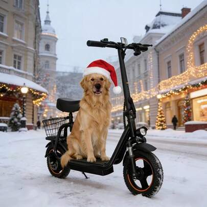 500W Foldable Adult Electric Scooter With Seat & Basket - 15° Climbing Angle, 22-Mile Max Range, 15.5 MPH, Portable For Grocery/Pet/Daily Commute, Carbon Black