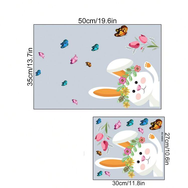 1 Sheet, Bunny Butterfly Easter Window Glass Sticker Electrostatic Sticker Window Double Sided Visual Decorative Wall Sticker, Easter Basket Filler, Easter Basket Stuffer - Rabbit - View 3