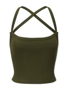 ARA CHIC 女士绿色性感交叉露背修身休闲运动度假上衣，2026 春季新品 - 綠色 - 查看 8