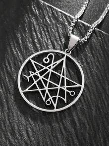 SeuSuk 1pc Minimalist Hollow Stainless Steel Necklace, Men's Jewelry Gift - Silver - View 2