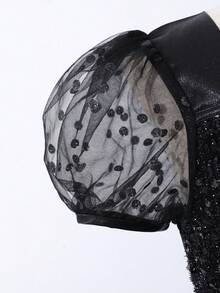 Summer Girls' Fashionable & Elegant Sequins Embellished Mesh Patchwork Dress - Black - View 4