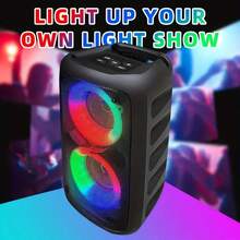 Portable Bluetooth Karaoke Player With 1 Wired Microphone, Supporting TWS/TF/USB/AUX, Large Party PA System With Disco Lights, Suitable For Home, Camping, And Travel Stereo Speakers,USB Charging - Black - View 9