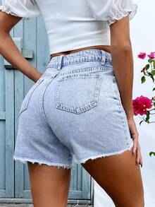 Spring/Summer, Sexy Music Festival Y2K Millennium Youth Style, Versatile Casual Resort Fashion Design Sense Women Summer A-Line Loose Fringed Elegant Lady Denim Shorts - Blue - View 6