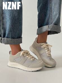 NZNF Giày thể thao phong cách Đức cổ điển năm 2026, giày đế dày, kiểu dáng chunky, buộc dây phối nhiều mảng màu, thích hợp cho trang phục thường ngày mùa xuân và mùa thu. - Xám - Xem 3