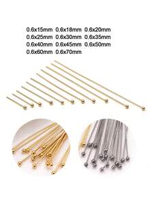 50/100支装 304不锈钢饰品制作球形针，适用于DIY饰品制作，直针，金色和钢色饰品制作针，金属头针，适用于工艺耳环、手链、项链、吊坠等饰品制作。 - Ball Needle Pins - 查看 3