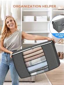 Bolsas de almacenamiento grandes de 90 l, paquete de 6 contenedores de almacenamiento plegables para ropa, mantas, edredones, sábanas, almohadas y juguetes (gris) - transparente - Ver 8