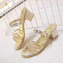 Sandalias de tacón alto para mujeres - Dorado - Ver 2