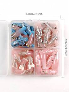 96 Pieces 4 Sets Of Glitter French Acrylic Manicure Patches Love Butterfly Rhinestone Push-On Nails Long Manicure Set, Including 4 Pieces Of Jelly Glue And 4 Nail Files, Suitable For Hen Parties, Dance Parties, Daily Casual Wear. Detachable And Reusable Fake Nails - Multicolor - View 4