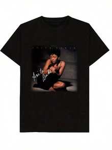 Cotton Man's Anita Baker T-Shirt - Comfortable Fit, Perfect For All Seasons, Machine Washable - Black With Vintage Musician Pattern, Short-Sleeved T-Shirt With Crew Collar, Perfect For Summer, Music Fan Clothing Vintage Graphic T-Shirt - 黑色 - 查看 1