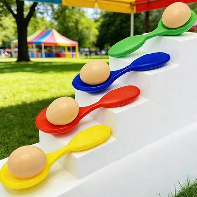 1 Set (4 piezas) Juego interactivo de equilibrio de huevo y cuchara - Juguetes para retos de equilibrio y carrera en equipo al aire libre