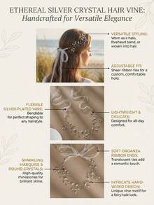 Băng đô đính pha lê kèm ruy băng, phụ kiện đội đầu cô dâu màu bạc thanh lịch, phù hợp cho đám cưới, dạ hội và chụp ảnh. - Bạc - Xem 8