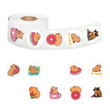 500pcs Cartoon Sticker Roll, Semi-Aquatic Herbivore Animal Stickers, Cute Cartoon Aesthetic Doodle 1 Inch Sticker Roll With 10 Pattern Labels, Suitable For Water Bottles, Laptops, Phones, Skateboards, Guitars, Luggage, Scrapbooks, Helmets, Party Decorations, Gift - Apricot - View 5