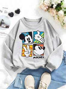 1pc Disney Mickey Mouse Retro Pop Art 4-Panel Graphic Tween Boys & Girls Vintage Sweatshirt, Comfortable & Breathable, Lightweight & Easy Care For Campus Outfits And Outdoor Trips - Xám - Xem 1