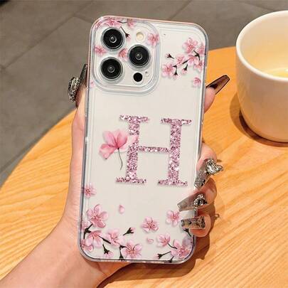 1 st. blommigt H-skal med personligt tryck, transparent, stötsäkert TPU-skal, kompatibelt med 17 16 15 14 13 12 11 Pro Max, A55/54/53/52/51, S25/24/23/22/21 Ultra