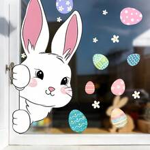 1pc Creative Easter Window Sticker, Featuring A Bunny And Easter Egg Design, Reusable Vinyl Glass Decal, Suitable For Home Living Rooms, Offices, Shop Window Displays, And Spring Party DIY Wall Decoration. - multicolor - View 7