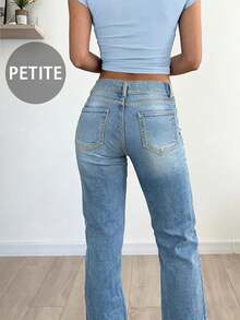 Y2K Style High Waist Button Fly Skinny Distressed Jeans With Pockets, Suitable For Back To School, Commuting And Casual Wear - Medium Wash - View 2