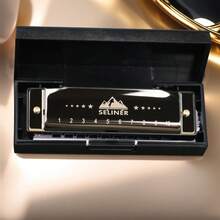 Selinger Blues Harmonica, 10 Hole Full Scale C Key Harmonica, Beginner Metal Gift - Black - View 3