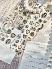 1pc Metal Nail Stickers, Dark Style Nail Stickers, Heart-Shaped Butterfly Accessories, DIY Nail Stickers - Multicolor - View 4