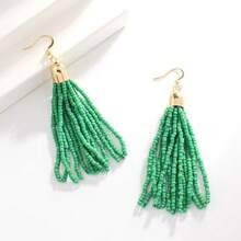 1Pair Retro  Hand-Beaded Earrings, Bohemian Colorful Tassel Seed Bead Jewelry For Women Daily Wear Festival Fashion Accessory - 綠色 - 查看 10