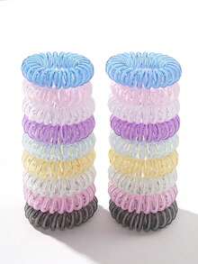 18个/套 透明彩虹螺旋发圈，简约高弹女士发圈，适合扎马尾辫，不伤发，休闲百搭，多巴胺马尾发圈，发圈，橡皮筋，发绳，发圈，运动健身服饰发饰，头饰，弹力发带 - 彩色 - 查看 18