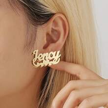 Custom Name Double Layer Earrings ,Personalized Heart Crown 3D Nameplate Earrings, Fashion Women's Earrings, Suitable For Daily, Anniversary Gift - Gold - View 6