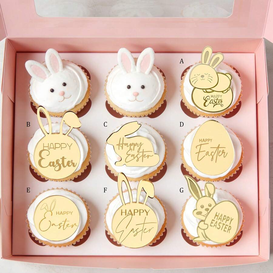 5pcs/10pcs/20pcs Easter Cupcake Decorations, Easter Eggs Rabbits Decor For Holiday Party Birthday Cake Decorating Supplies - Multicolor - View 1