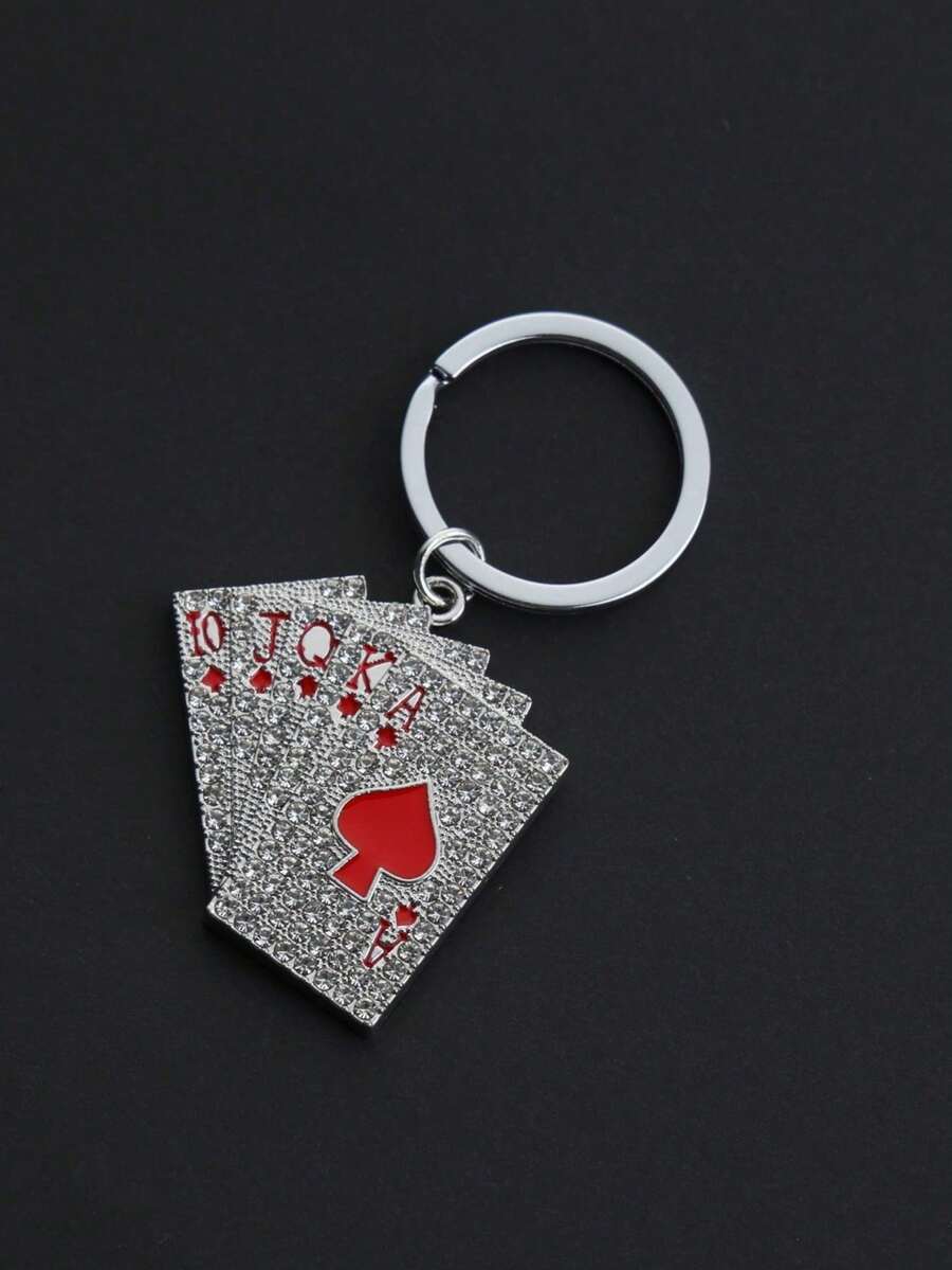 1 chiếc móc khóa hình lá bài poker bằng thép không gỉ, đính đá lấp lánh, hình lá bích, lá thẳng, lá thẳng, phụ kiện túi xách, đồ dùng dễ thương cho nữ, đồ trang trí xe hơi. - Nhiều màu - Xem 1