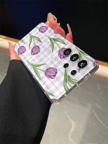 1个格子郁金香图案透明防摔手机保护壳，TPU材质，适合作为节日礼物送给男士和女士，兼容三星手机 - 彩色 - 查看 5