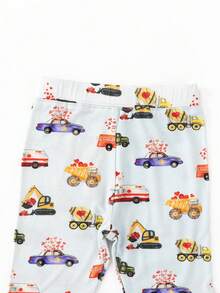 MIOZING  2pcs Ultra Soft Bamboo Viscose Baby Pajama Set, Long Sleeve Top & Pants Loungewear, Trucks, Cars & Heart Print,Breathable Stretchy Sleepwear For Toddler Boys - Màu xanh nhạt - Xem 6
