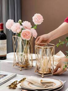 1个六边形金属花瓶架，现代风格装饰，圣诞装饰，婚礼餐桌中心摆件，优雅家居饰品，贴心的生日礼物 - 幾何花瓶 - 查看 2