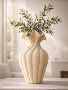 1个白色纹理树脂花瓶：时尚的人造花卉插花容器，是家居装饰、客厅点缀、卧室和办公桌摆设的理想之选。这款别致百搭的装饰品，为您的现代室内空间增添格调。 - 餃子口 - 查看 2