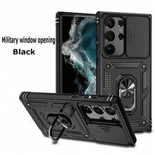 1pc Phone Case Compatible With Samsung Galaxy A06 A15 / A16 / A17 / A26 / A35 / A36 / A55 / A56 / A25 / A26 / A54, Military Sliding Window Phone Case, Magnetic Phone Protective Cover, Anti-Drop Phone Case, Integrated Ring Grip Phone Case, Phone Accessories, Gift - Black - View 2
