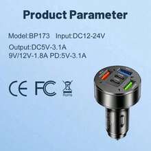 100W 3USB 2Type-C Car Charger Fast Charging PD QC3.0 USB C Car Phone Charger Type C Adapter In Car Compatible With Iphone - Black - View 7