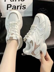 2025 Spring/Summer New Thick Sole Mesh Casual Sports Shoes, Women - Khaki - View 3