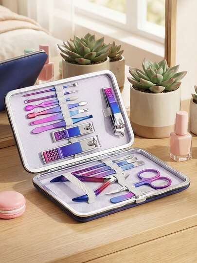 Premium Stainless Steel Manicure Set, Professional Nail Care Tools, Women's Grooming Kit - High-Quality Stainless Steel, With Blue Travel Storage Case, Elegant Gift