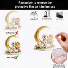 1 Peça Decoração de Mesa Acrílica para o Ramadã - Design de Lua Crescente Dourada e Palmeira com Bênçãos Árabes, Decoração Muçulmana Personalizada para o Eid, Festas e Comemorações, Sem Necessidade de Eletricidade - Multicolorido - Visão 5