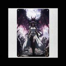 2D Flat, 1pc Overlord Albedo Anime Poster Aluminum Decorative Sign - 8x12 Inch (20x30cm) Frameless 2D Flat Artwork, Vibrant Purple-Haired Character With Black Wings, Dynamic Pose & Fiery Background, Per - 卡通 - 查看 10