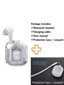 New Transparent Touch Control Low Latency TWS Wireless Earbuds With Silicone Protective Case & Lanyard Strap, Suitable For Sports, Office, Gaming, USB-C Charging, 5.3 Semi-In-Ear Wireless Sports Earphones With Extra-Long Battery Life (Earbuds With Silicone Case & Lanyard Included) - one-size - View 17